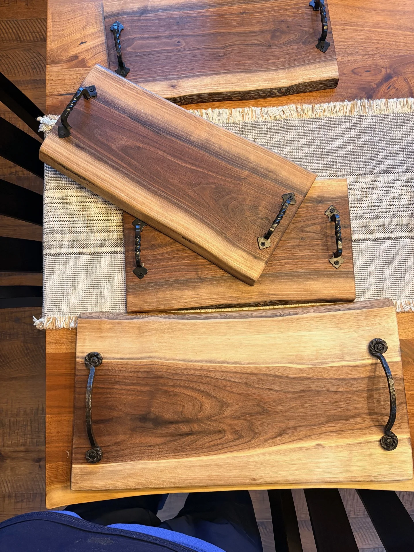 Handcrafted Walnut Serving Board with Iron Handles - Image 2